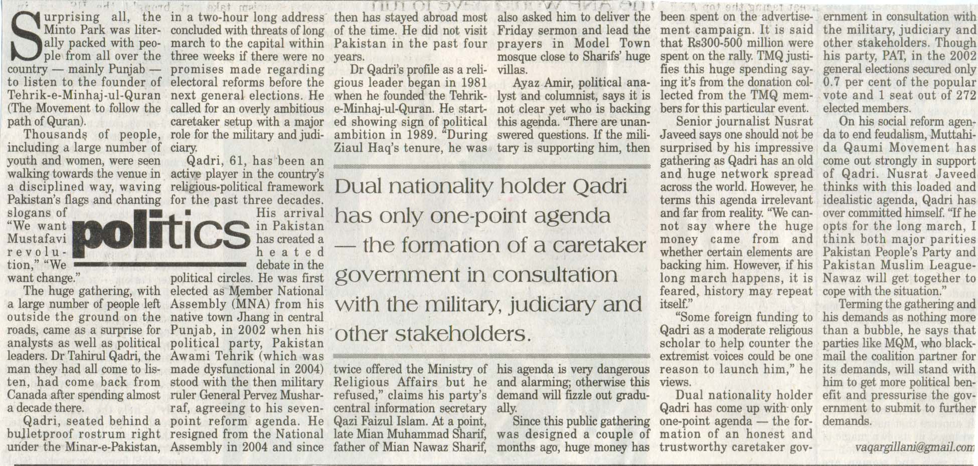 Pakistan Awami Tehreek Print Media CoverageDaily The News